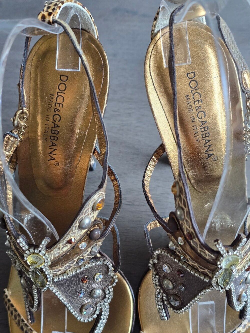 Dolce & Gabanna Crystal Butterfly Snakeskin Leather Heels Size 37/US 7 - Picture 4 of 11